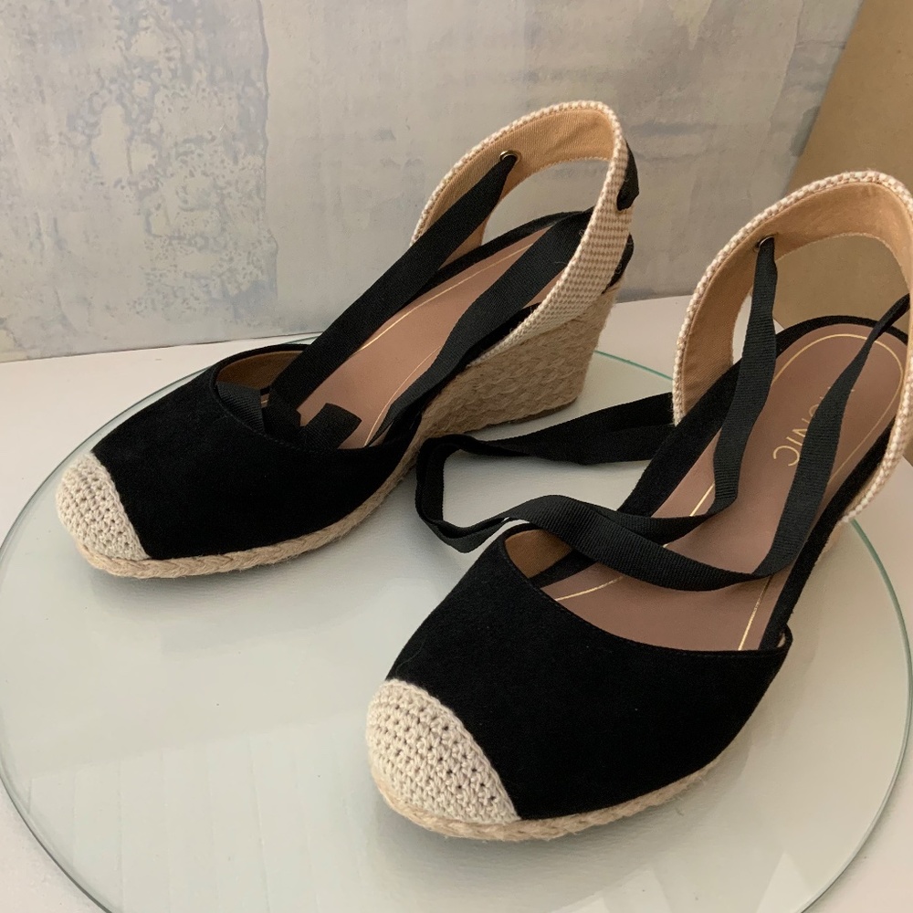 Vionic, Lace up espadrille wedge, black, size41